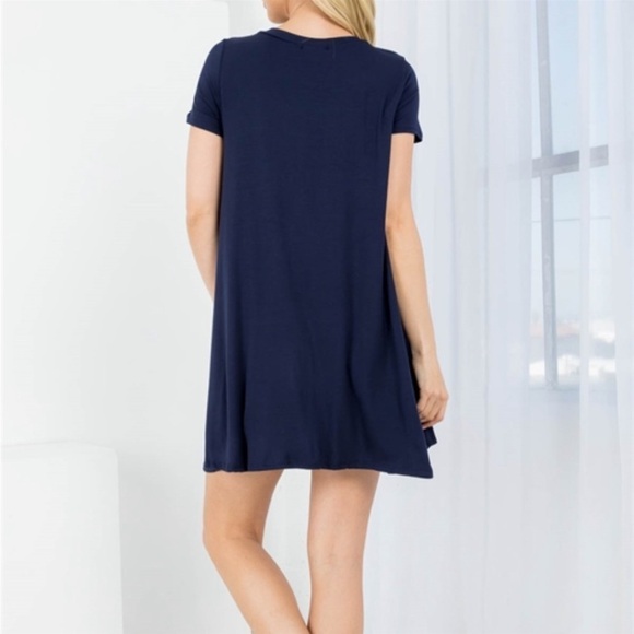 Navy Round Neck Ruffle Shirt dress sz S-m-l - Picture 3 of 6